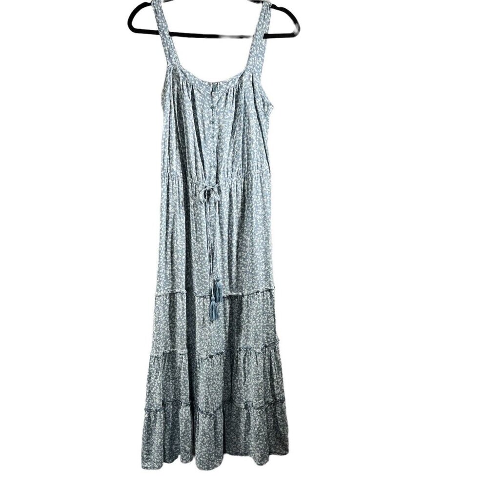 Sunday Mi Amor Dress Small XS Blue Floral Ruffle‎ Tiered Maxi Cottage Core